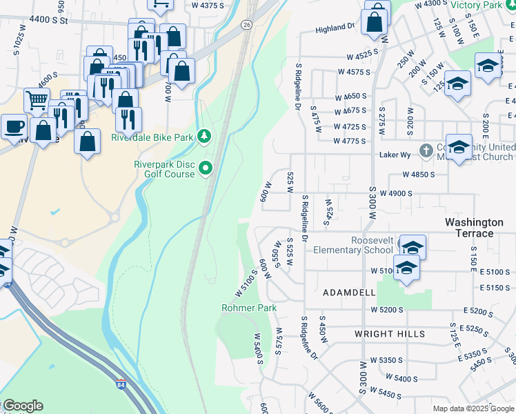 map of restaurants, bars, coffee shops, grocery stores, and more near 4919 600 West in Ogden