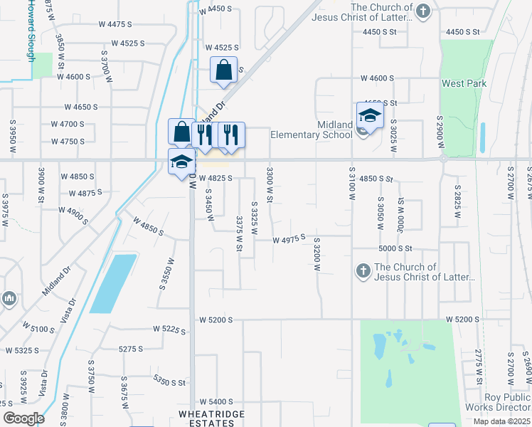map of restaurants, bars, coffee shops, grocery stores, and more near 4923 South 3300 West in Roy