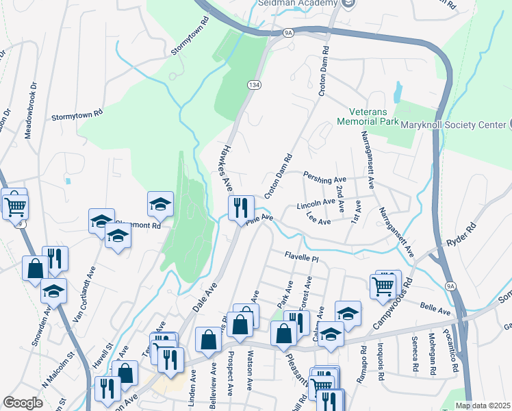 map of restaurants, bars, coffee shops, grocery stores, and more near 15 Pine Avenue in Ossining