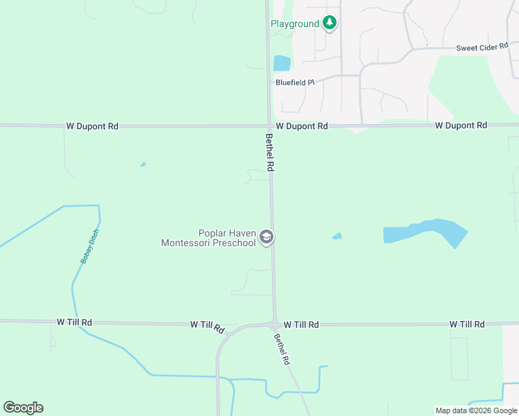 map of restaurants, bars, coffee shops, grocery stores, and more near 10005 Bethel Road in Fort Wayne