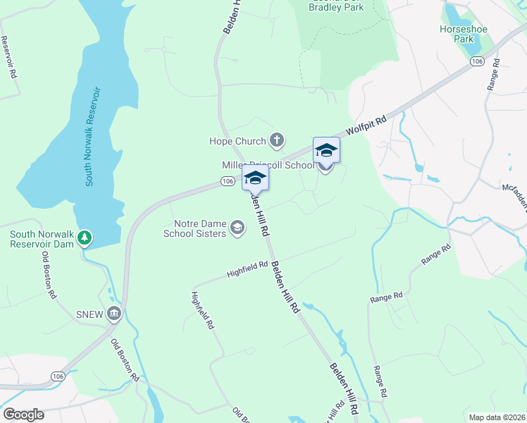 map of restaurants, bars, coffee shops, grocery stores, and more near 336 Belden Hill Road in Wilton