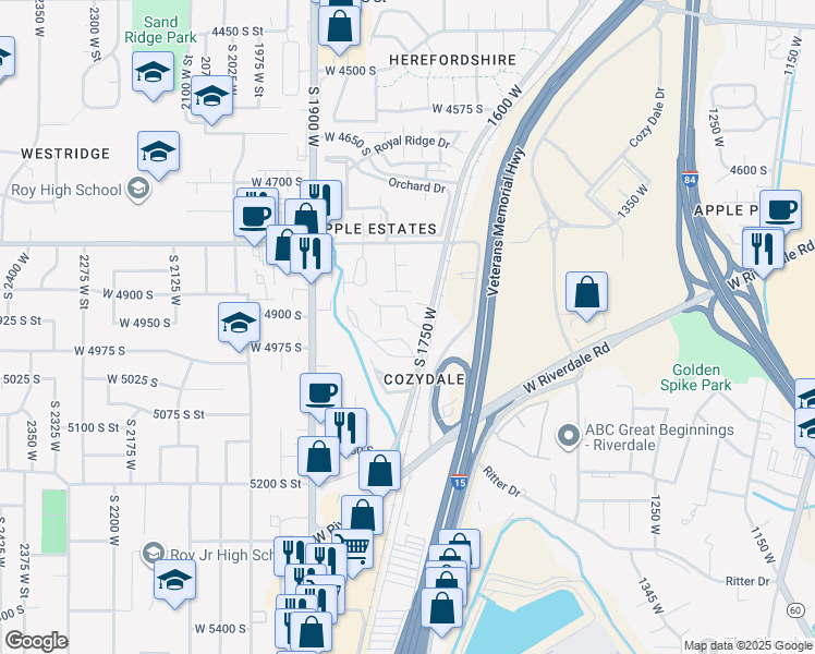 map of restaurants, bars, coffee shops, grocery stores, and more near 1765 West 5000 South in Roy