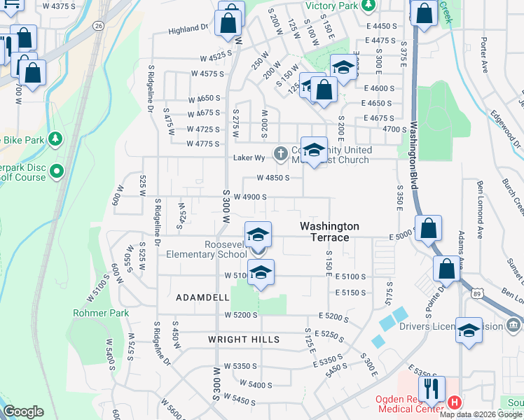 map of restaurants, bars, coffee shops, grocery stores, and more near 203 West 4900 South in Ogden