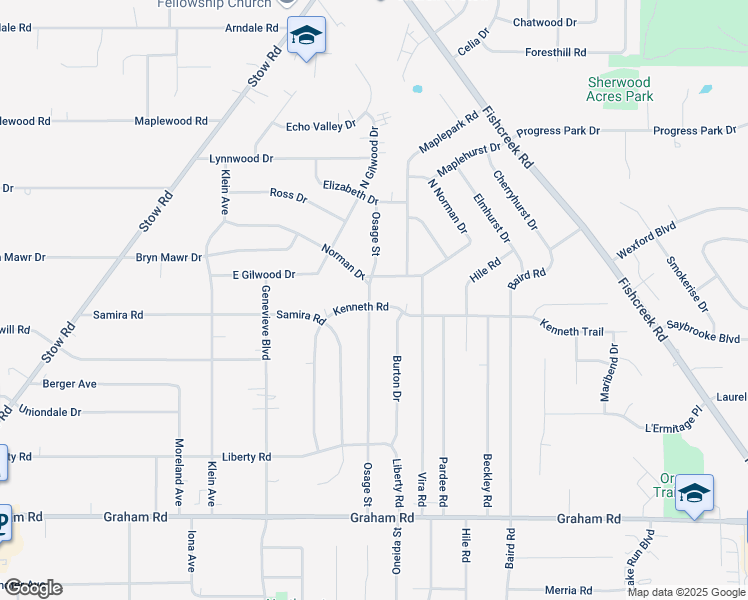 map of restaurants, bars, coffee shops, grocery stores, and more near 4200 Kenneth Road in Stow
