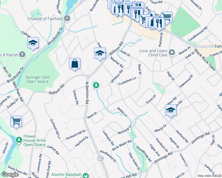 map of restaurants, bars, coffee shops, grocery stores, and more near 148 Greenbriar Road in Fairfield