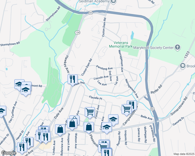 map of restaurants, bars, coffee shops, grocery stores, and more near 29 Lee Avenue in Ossining