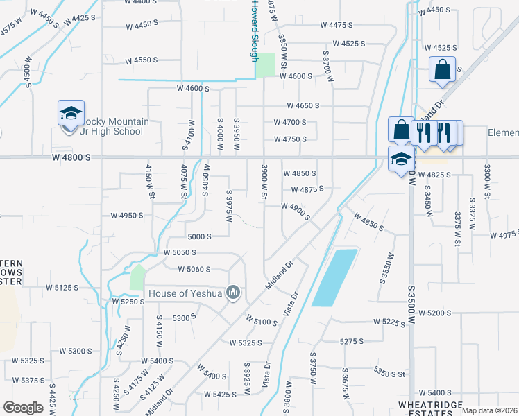 map of restaurants, bars, coffee shops, grocery stores, and more near 4907 3900 West Street in Roy