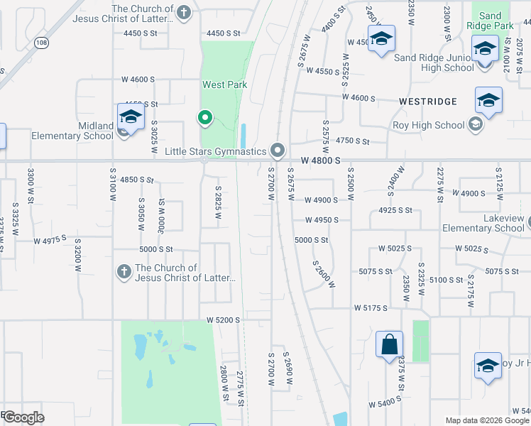 map of restaurants, bars, coffee shops, grocery stores, and more near 4903 South 2700 West in Roy