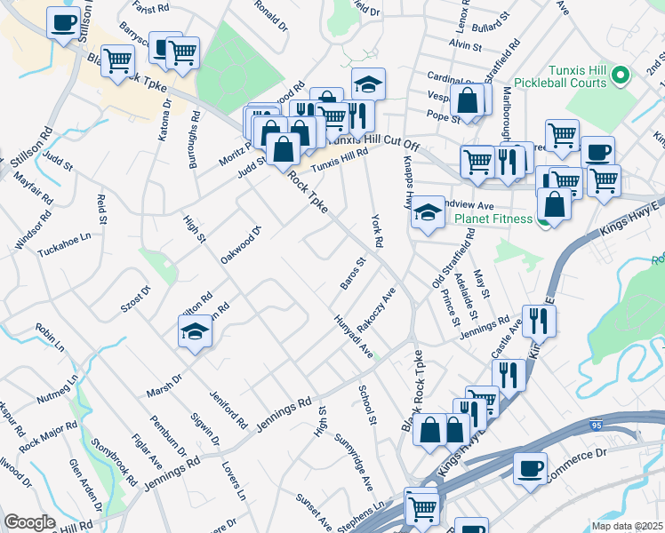 map of restaurants, bars, coffee shops, grocery stores, and more near 80 Baros Street in Fairfield