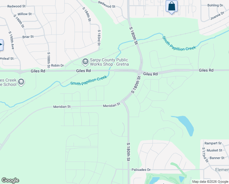 map of restaurants, bars, coffee shops, grocery stores, and more near 8300-8684 South 180th Street in Omaha