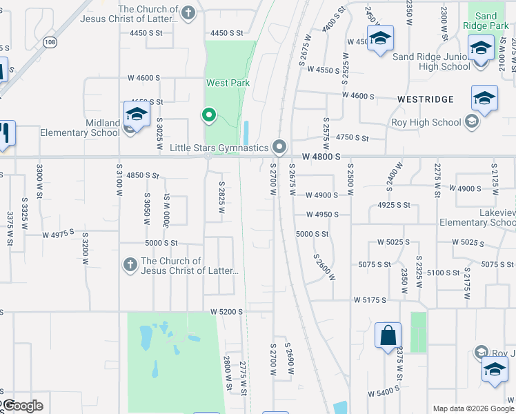 map of restaurants, bars, coffee shops, grocery stores, and more near 4903 South 2700 West in Roy