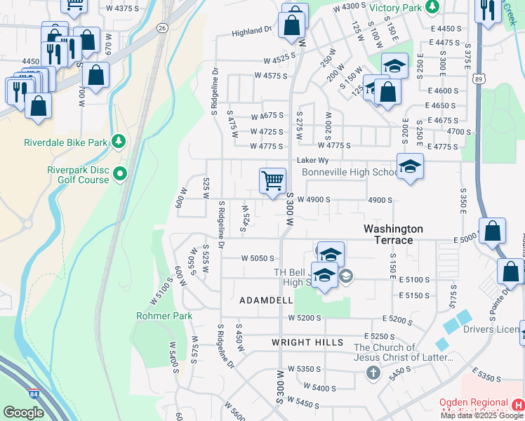 map of restaurants, bars, coffee shops, grocery stores, and more near 367 West 4900 South in Ogden