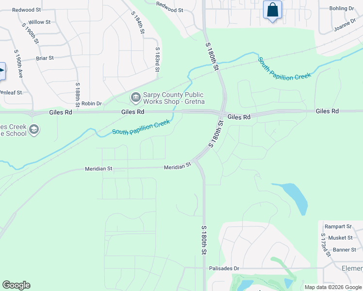 map of restaurants, bars, coffee shops, grocery stores, and more near 8300-8684 South 180th Street in Omaha