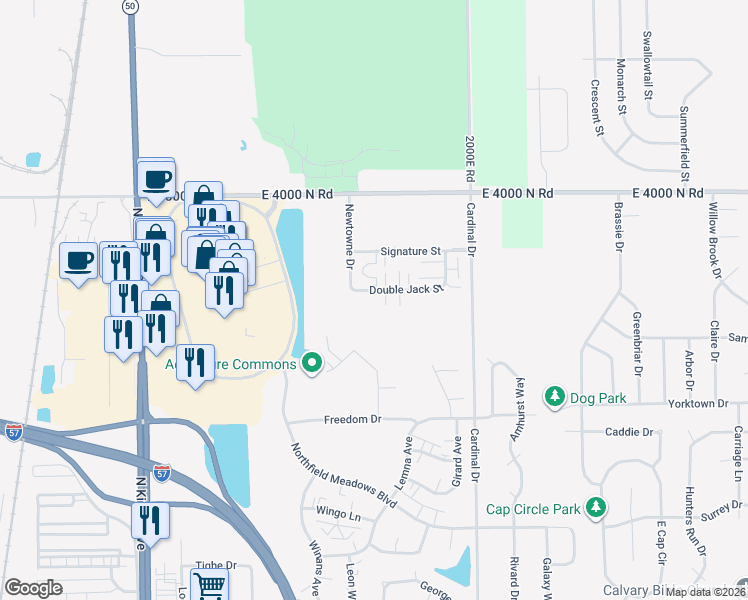 map of restaurants, bars, coffee shops, grocery stores, and more near 788 Double Jack Street in Bourbonnais