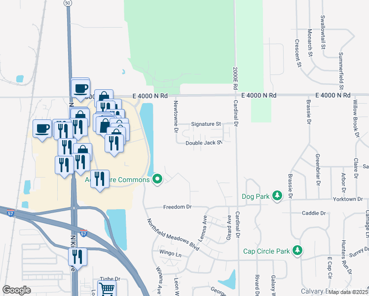 map of restaurants, bars, coffee shops, grocery stores, and more near 788 Double Jack Street in Bourbonnais