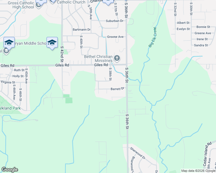 map of restaurants, bars, coffee shops, grocery stores, and more near 8603 South 38th Avenue in Bellevue