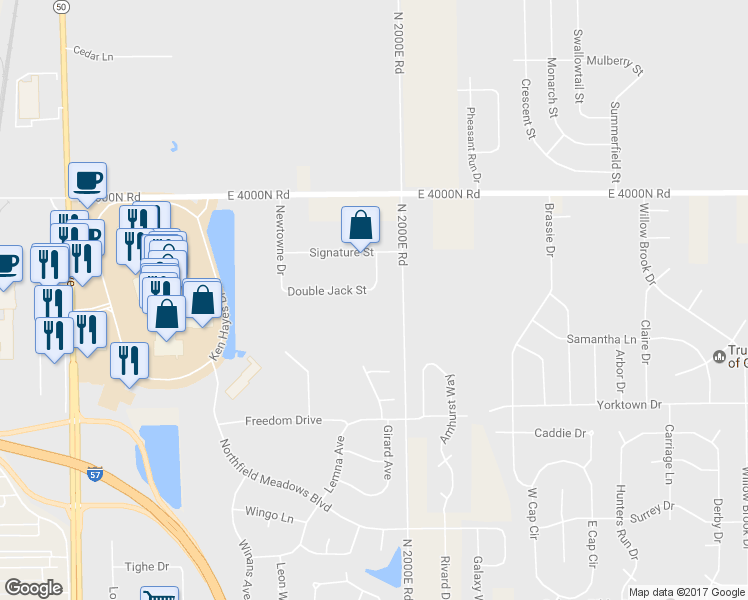 map of restaurants, bars, coffee shops, grocery stores, and more near 702-716 Double Jack Street in Bourbonnais