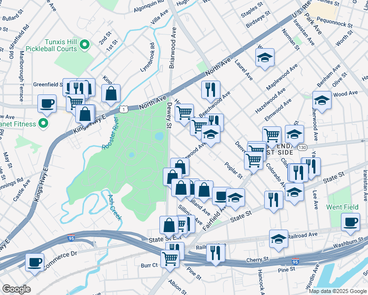 map of restaurants, bars, coffee shops, grocery stores, and more near 969 Maplewood Avenue in Bridgeport