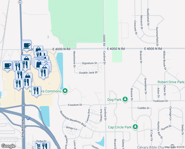 map of restaurants, bars, coffee shops, grocery stores, and more near 702-716 Double Jack Street in Bourbonnais