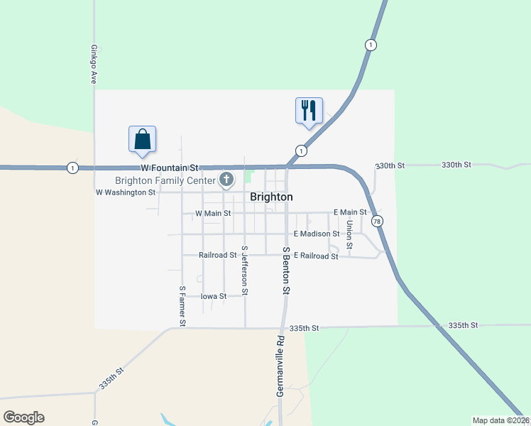 map of restaurants, bars, coffee shops, grocery stores, and more near Van Buren Street in Brighton