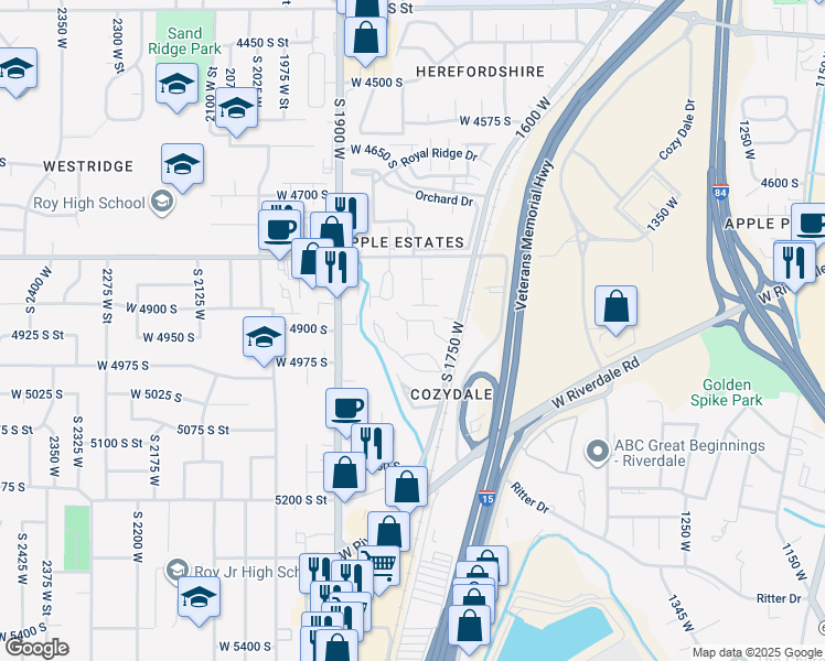 map of restaurants, bars, coffee shops, grocery stores, and more near 5006 South 1800 West in Roy
