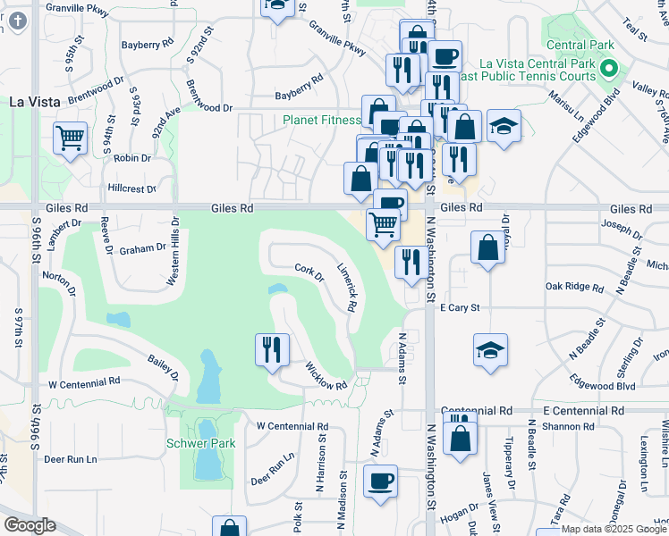 map of restaurants, bars, coffee shops, grocery stores, and more near 1211 Cork Drive in Papillion