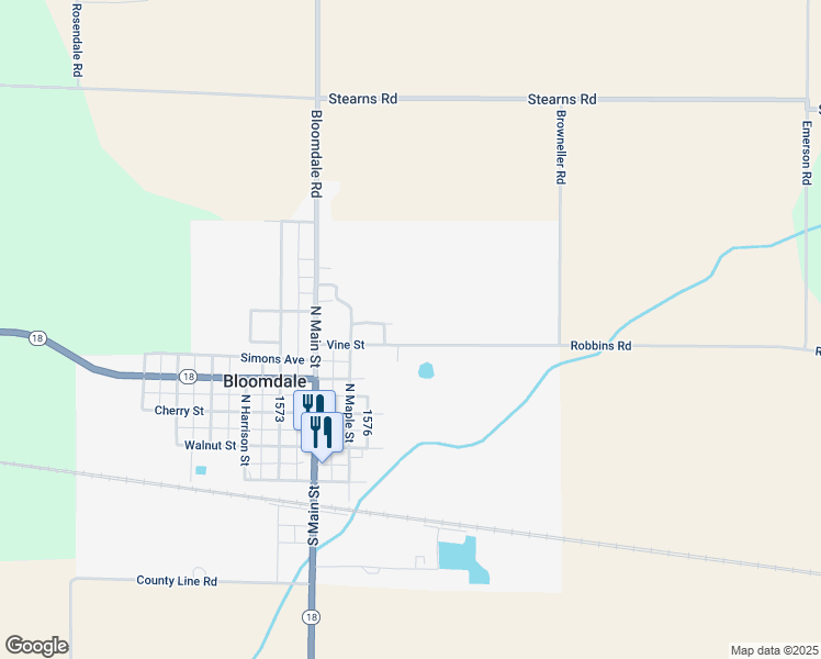 map of restaurants, bars, coffee shops, grocery stores, and more near 314 Vine Street in Bloomdale