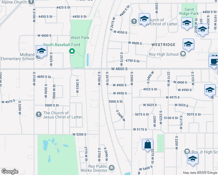 map of restaurants, bars, coffee shops, grocery stores, and more near 2671 West 4900 South in Roy
