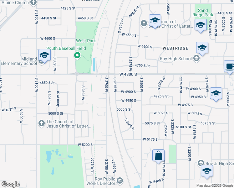 map of restaurants, bars, coffee shops, grocery stores, and more near 2671 West 4900 South in Roy