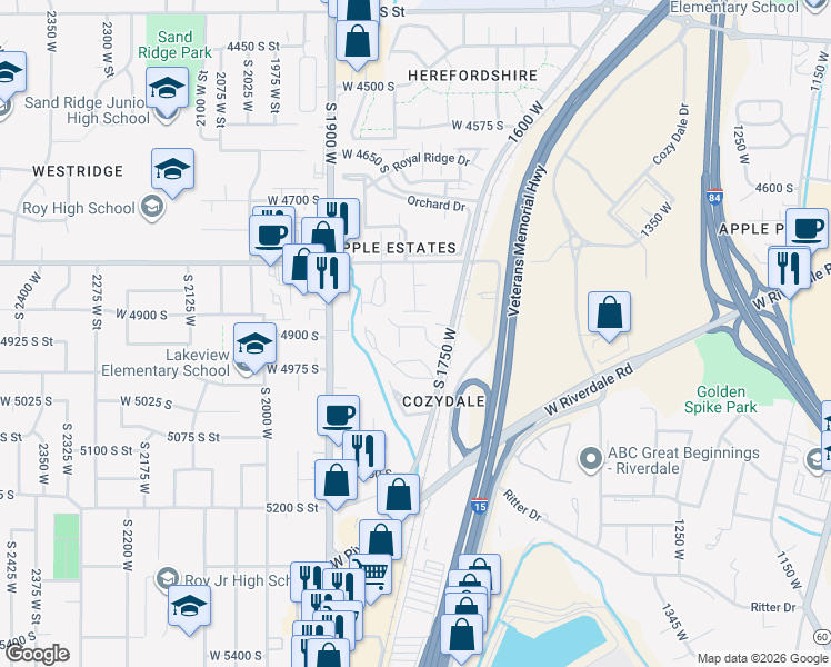 map of restaurants, bars, coffee shops, grocery stores, and more near 1783 West 5000 South in Roy
