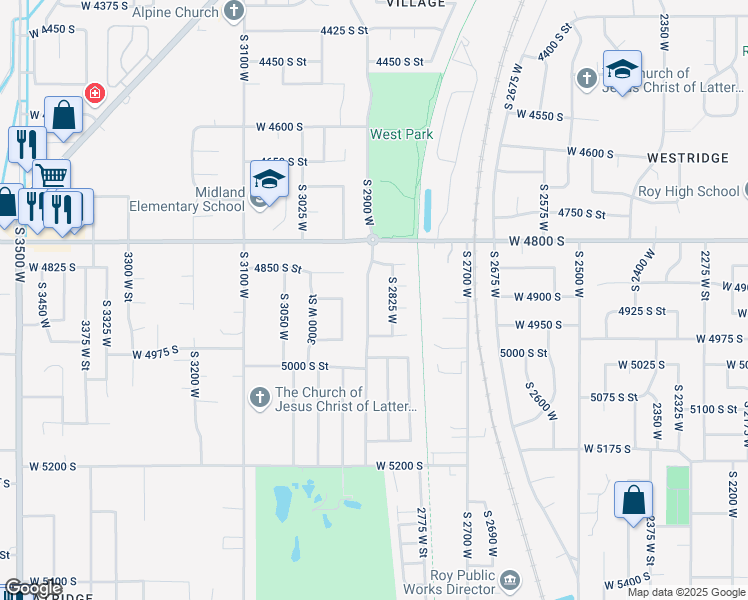 map of restaurants, bars, coffee shops, grocery stores, and more near 4910 South 2875 West in Roy