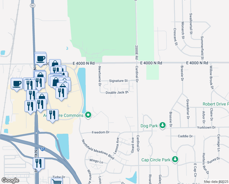 map of restaurants, bars, coffee shops, grocery stores, and more near 852 Signature Street in Bourbonnais