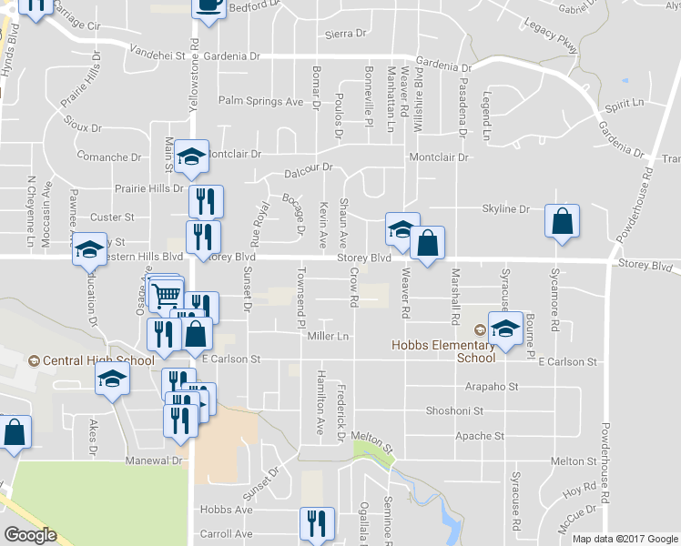 map of restaurants, bars, coffee shops, grocery stores, and more near 350 Arbor Lane in Cheyenne