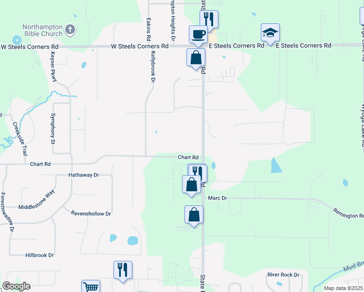 map of restaurants, bars, coffee shops, grocery stores, and more near 45 Chart Road in Cuyahoga Falls