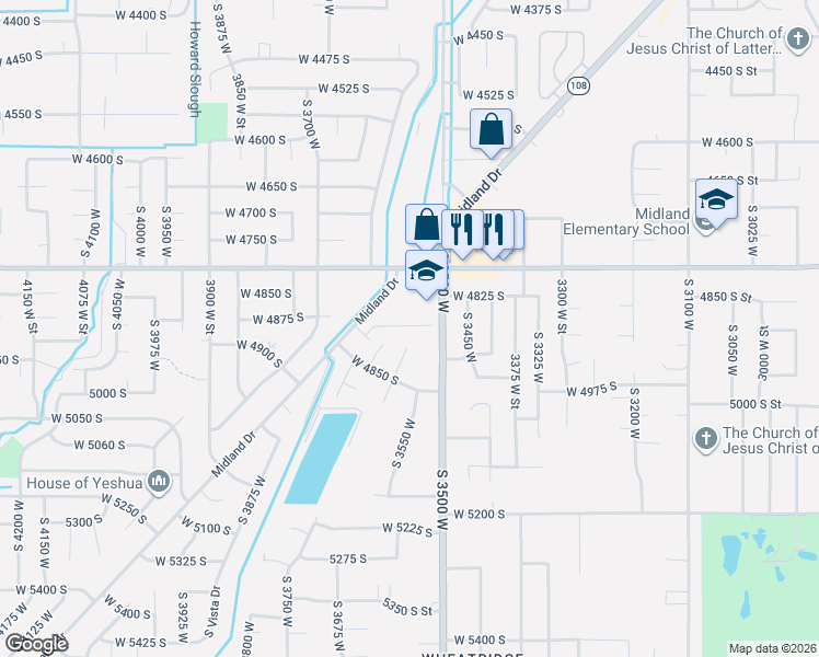 map of restaurants, bars, coffee shops, grocery stores, and more near 3800 South 1900 West in Roy