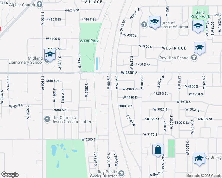 map of restaurants, bars, coffee shops, grocery stores, and more near 4863 South 2700 West in Roy