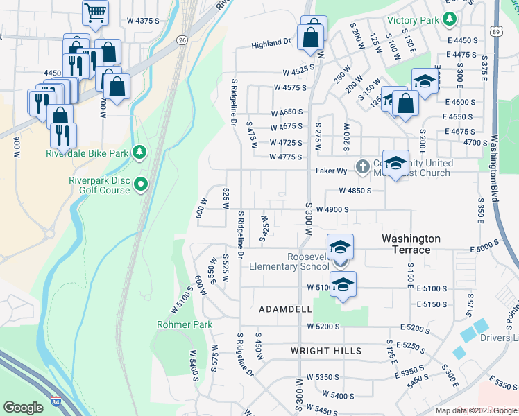 map of restaurants, bars, coffee shops, grocery stores, and more near 400 West 4900 South in Ogden