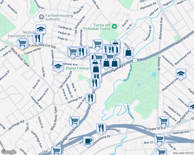 map of restaurants, bars, coffee shops, grocery stores, and more near 802 Villa Avenue in Fairfield