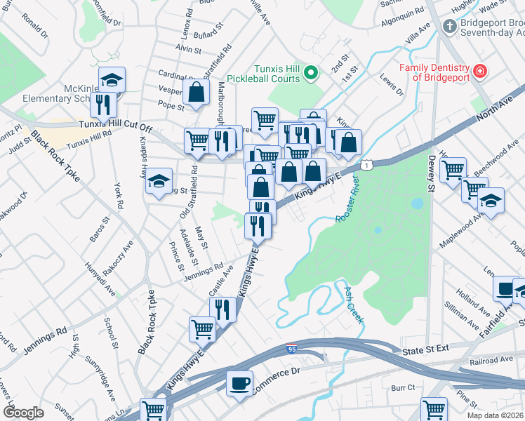 map of restaurants, bars, coffee shops, grocery stores, and more near 802 Villa Avenue in Fairfield