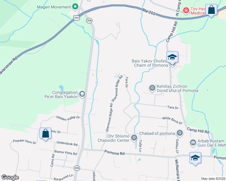 map of restaurants, bars, coffee shops, grocery stores, and more near 25 Sherwood Ridge Road in Pomona