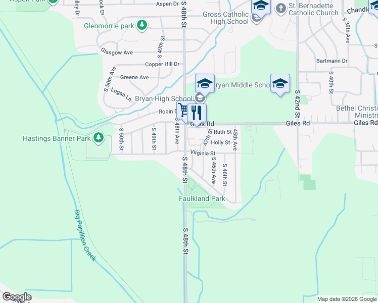 map of restaurants, bars, coffee shops, grocery stores, and more near 4753 Virginia Street in Bellevue
