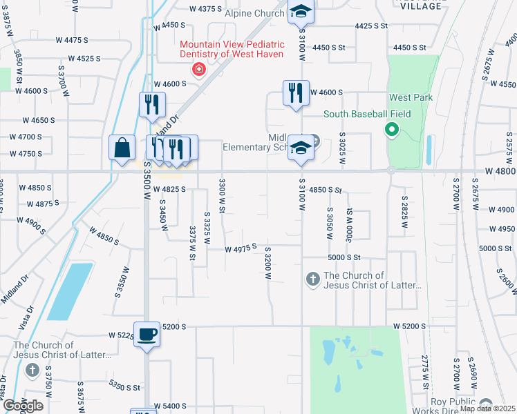 map of restaurants, bars, coffee shops, grocery stores, and more near 4849 South 3200 West in Roy