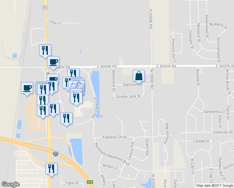 map of restaurants, bars, coffee shops, grocery stores, and more near 890 Signature Street in Bourbonnais