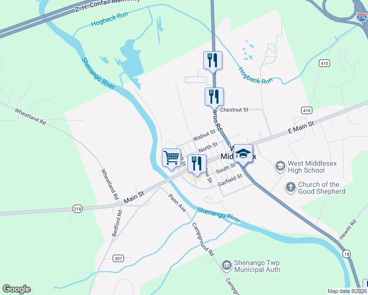 map of restaurants, bars, coffee shops, grocery stores, and more near 62 Walnut Street in West Middlesex