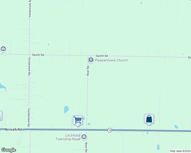 map of restaurants, bars, coffee shops, grocery stores, and more near 3625 Beat Road in Litchfield