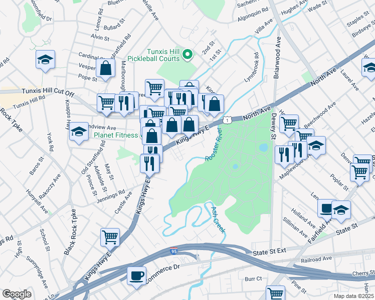 map of restaurants, bars, coffee shops, grocery stores, and more near 64 Pierce Street in Fairfield