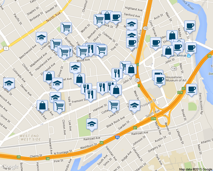 map of restaurants, bars, coffee shops, grocery stores, and more near 784 Fairfield Ave in Bridgeport
