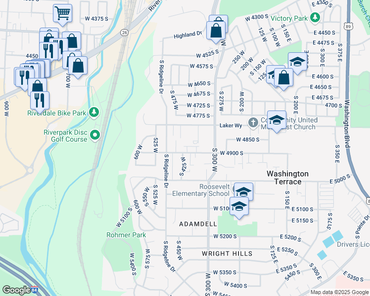 map of restaurants, bars, coffee shops, grocery stores, and more near 400 West 4900 South in Ogden