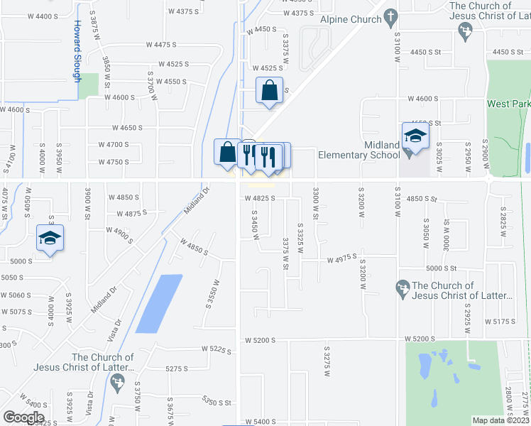 map of restaurants, bars, coffee shops, grocery stores, and more near 4867 South 3425 West in Roy