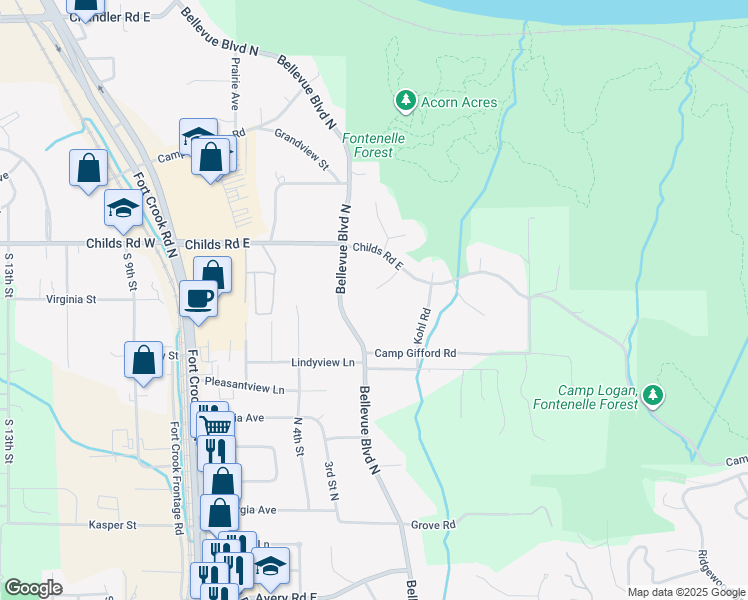 map of restaurants, bars, coffee shops, grocery stores, and more near 903 Wolf Lane in Bellevue